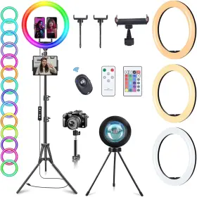 Wisakey 313033645668 13 Inch Rgb Ring Light With Stand And 2 Phone Holders Tall 76 Sunset Lamp 51 Col