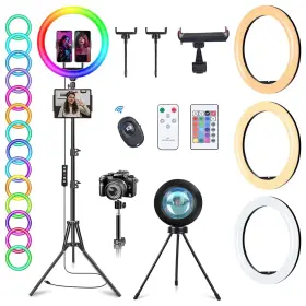 Hd-j-0027 Wisakey 13 Inch Rgb Ring Light With Stand And 2 Phone Holders Tall 76 Sunset Lamp 51