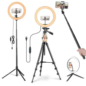 01rlk001-led12in.v1 Xcceries 12 Inch Led Ring Light With 3 Tripod Phone Holder Stand Selfie Makeup Live Stream