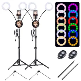 Xcceries 01rlk010-rgb-6inx2 2x 7 Inch Rgb Dual Led Ring Light Stand Mirror Phone Holder Video Makeup Selfie Vlog