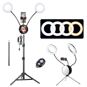 01rlk010-yaw-6in Xcceries 7 Inch Dual Led Ring Light Tripod Stand Desktop Phone Holder Makeup Live