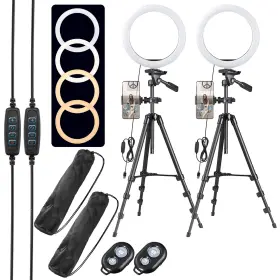 Xcceries 767571306701 2x 10 Inch Led Ring Light Dimmable Tripod Stand Phone Holder Photo Makeup Video Live