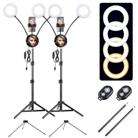 Xcceries 767571306725 2x 7 Inch Dual Led Ring Light 4 Tripod Stand For Makeup Video Live Vlog Influencer