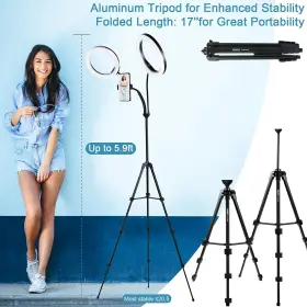 Xeneo 730951940147 Big Ring Light With Tripod Stand And Two Phone Holders 10 Dual Dimmable Ligh #2