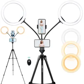 Xeneo 730951940147 Big Ring Light With Tripod Stand And Two Phone Holders 10 Dual Dimmable Ligh