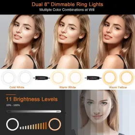 Xeneo 792332343718 8ftft Dual Ring Light With Tripod Stand 2 Phone Holders For Double Brightness Led #2