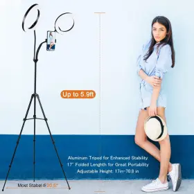 Xeneo 792332343718 8ftft Dual Ring Light With Tripod Stand 2 Phone Holders For Double Brightness Led #3