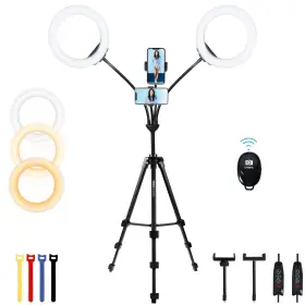 Xeneo 792332343718 8ftft Dual Ring Light With Tripod Stand 2 Phone Holders For Double Brightness Led
