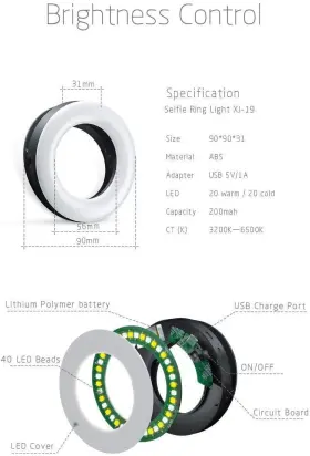 Xinbaohong 414902993254 Selfie Ring Light Rechargeable Portable Clip-on Fill With 40 Led #3