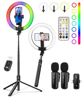 Zp100 Yeaki Vlogging Kit For Iphone/android - 10 Inch Selfie Ring Light With 74 Tripod Stand