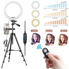 01rlk001-led10in Yescom 10 Inch Led Ring Light With Selfie Stick And Tripod Stand Kit For Phone Video Live Stream