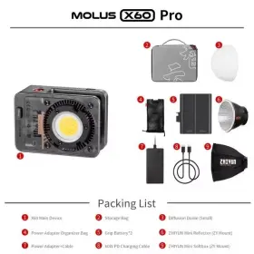 Zhiyun 191493004399 Molus X60 Pro 60w Hand Pocket Cob Led Video Light Bi-color 2700k-6500k #2
