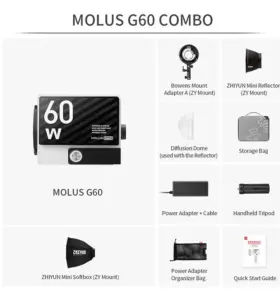Zhy10g60cb Zhiyun Gimbals Molus G60 Bi-color Pocket Cob Monolight Combo Kit #2