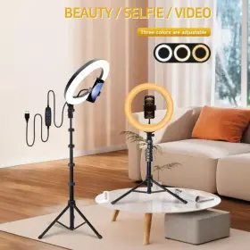 Zomei 313085530561 10 Inch Ring Light With 64 Tripod - 3 Lighting Modes And Brightness Levels. Pe