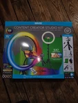 Bower Content Creator Studio Kit 16" Rgb Ring Light, Tripod, Green Screen, Remo. Fixed Price $25.00.