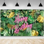 Aibiin Hawaiian Happy Birthday Backdrop Tropical Palm Leaves 70.8X43.3IN TJ4928. Fixed Price $16.99.