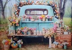 Kate Backdrop Spring Flower Potted Blue Truck Easter Background 7X5 Ft. Fixed Price $40.00.