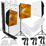 Photography Studio Softbox 3 Continuous Lighting Background Stand Kit. Fixed Price $1499.95.