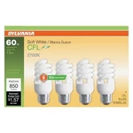 Sylvania Cfl T2 Twist Light Bulb, 60W Equivalent, Efficient 13W, 850 Lumens, Med. Fixed Price $57.45.