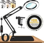 10X Magnifying Glass With Light Stand, Dimmer Adjustable Swing Arm Black. Fixed Price $43.35.