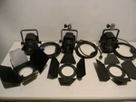 Lot Of 3LTM Pepper Lights Fresnel Spot + Barn Doors 420W, 300W, & 200W. Fixed Price $296.99.