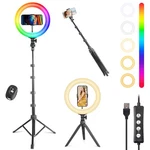 Uegogo 10'' Ring Light With 72'' Tripod Stand & Phone Holder 38 Color Modes Dimm. Fixed Price $48.42.