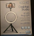 Iconic Desktop Studio 8" Led Ring Light W Phone Mount & Tripod Stand. Fixed Price $35.00.