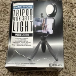 Aconic Smartphone Folding Tripod W/selfie Light 12 Bulb Led Open Box. Fixed Price $9.99.