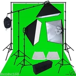 Photo Studio Video Lighting 9X21 Green Background Stands Case Kits. Fixed Price $279.98.