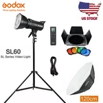 Us Godox SL-60W 5600K Led Video LIGHT+BD-04 BARNDOOR+120CM Bowens Softbox Stand. Fixed Price $170.20.