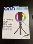 Onn 8" Tabletop Rgb Ring Light W/ Tripod Multicolor Led Wireless Shutter+remote. Fixed Price $17.99.