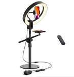 Supedesk LT-2DP 12" Ring Light Stand, Phone Holders, Remote, Color. Fixed Price $49.99.