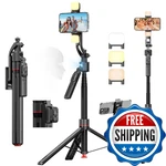 Brdoogu Phone Tripod With Light & Bluetooth Remote, 69.3" Auto Face Tracking. Fixed Price $77.91.