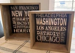 Studio Decor Shadow Box Set City Names Mdf Wall Art Black Brown 12" & 10". Fixed Price $29.99.