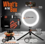 Squatz 8'' Led Ring Light W/ Desktop Tripod, Selfie Mobile Holder. Fixed Price $50.00.