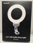 Greatlpt Clip On 4.5" Selfie Ring Light 3 Color, Dimmable, Rechargeable. Fixed Price $12.99.