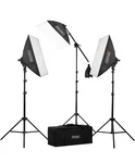 Fovitec Studio Lighting Kit Softboxes Fluorescent Bulbs Boom Arm Stands. Fixed Price $115.00.