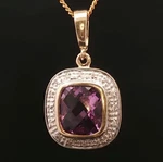 Luxury 9CT Gold Pendant With 10X9MM Checkerboard Amethyst & Diamond Halo. Fixed Price $386.10.