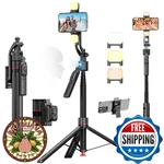 Brdoogu Phone Tripod With Light & Bluetooth Remote, 69.3" Auto Face Tracking. Fixed Price $87.22.