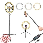 Shsy Lvsezm 10" Ring Light With Stand Selfie Stick, 3 Colors. Fixed Price $34.99.