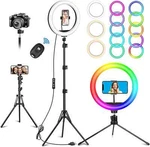 10.3" Selfie Ring With Stand Phone Holder, Desk Tripod, 29 Rgb Lightin. Fixed Price $48.99.
