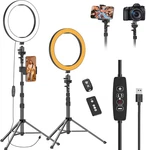 Emart 10" Ring Light With 55" Extendable Tripod Stands Phone Holder, Dimmabl. Fixed Price $36.99.