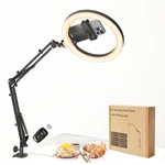 10" Led Ring Light With Overhead Phone Stand, Cri 95 1200LM Dimmable. Fixed Price $36.00.