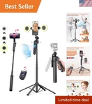 Brdoogu 71" Phone Tripod Wireless Mic Light Auto Track. Fixed Price $72.89.