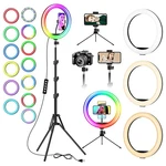 Cshidworld 13" Rgb Selfie Ring Light W/ Tripod Stand & Phone Holder 26 Modes 10. Fixed Price $41.00.
