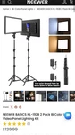 Neewer Basics NL-192B 2-PACK Bi-color Led Video Panel Kit W/ Light Stands. Fixed Price $95.00.