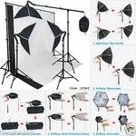 Photography Studio Lighting Softbox Muslin Backdrop Stand Kit. Fixed Price $139.99.