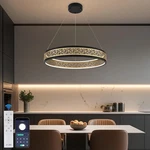Modern Dimmable Led Round Ring Pendant Ceiling Light, Black/gold, Remote. Fixed Price $94.99.