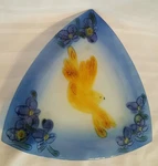 L'oiseau De Bois Inc Studio Glass Yellow Bird Flowers Footed Dish Plate Signed. Fixed Price $21.95.