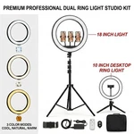 18 Inch & 10 Led Ring Light Kit Bluetooth Remote 4 Phone Holders Tripod. Fixed Price $59.99.